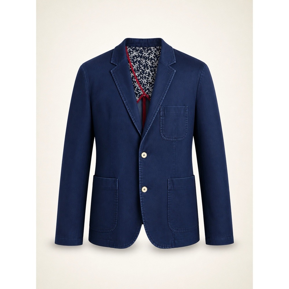 Zara Man Navy Cotton Blend Blazer XL Floral Lining Casual Sport Coat Blazer
